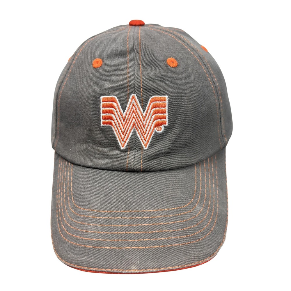 Whataburger Hat Cap Strap Back Gray Orange Embroidered Logo Mens Fast Food Retro